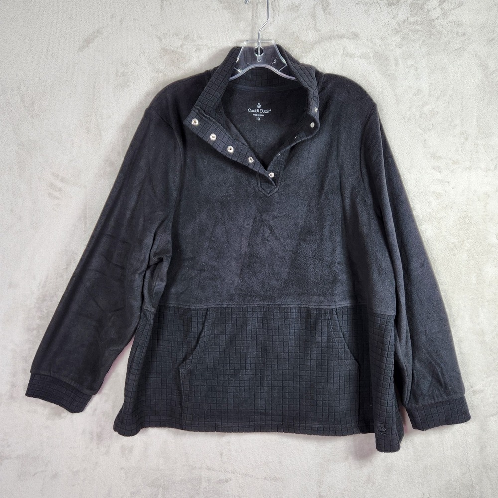 Cuddl Duds Fleecewear Womens 1X Black Stretch Snap Front Pullover Comfy A663015